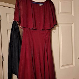 J. Taylor Red (Glitter) Dress with Attached Capelet